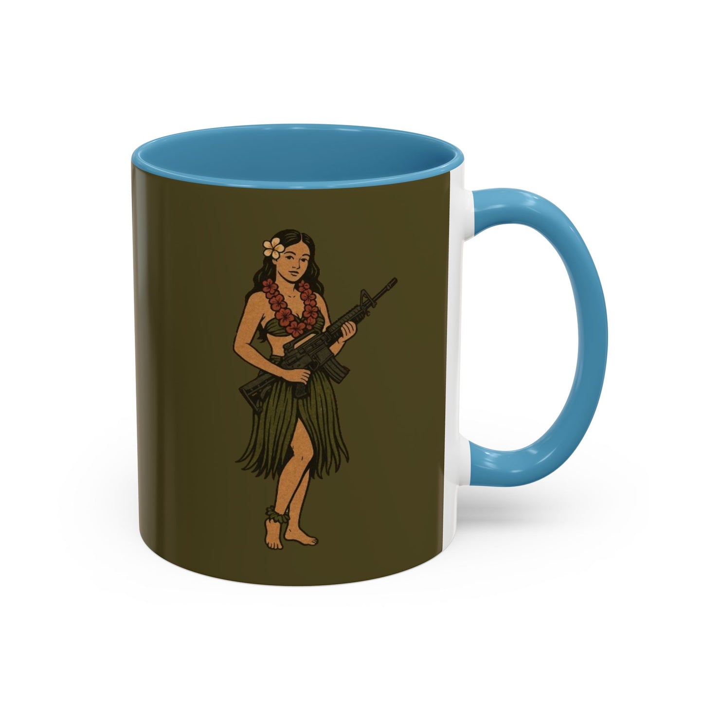 Hula Girl Packin' Heat Dark Green Accent Mug by theGreenDragonTavern.shop
