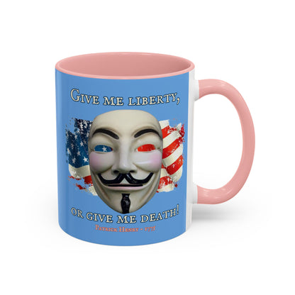Vendetta, "Give me liberty, or give me death!" Blue Accent Mug by theGreenDragonTavern.shop
