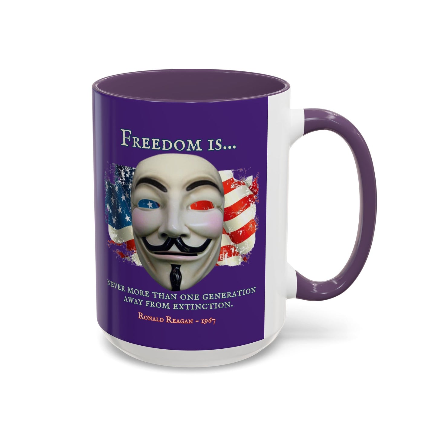 Ronald Reagan Freedom Vendetta Purple Accent Mug by theGreenDragonTavern.shop