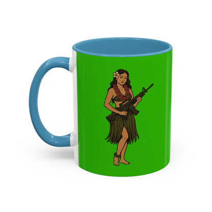 Hula Girl Packin' Heat Light Green Accent Mug by theGreenDragonTavern.shop