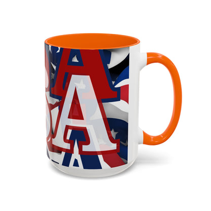 USA! USA! USA White font Patriot Blue Accent Mug by theGreenDragonTavern.shop