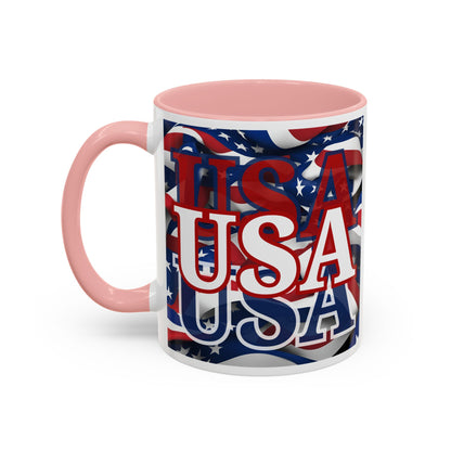 USA White font Center Patriot White Accent Mug by theGreenDragonTavern.shop