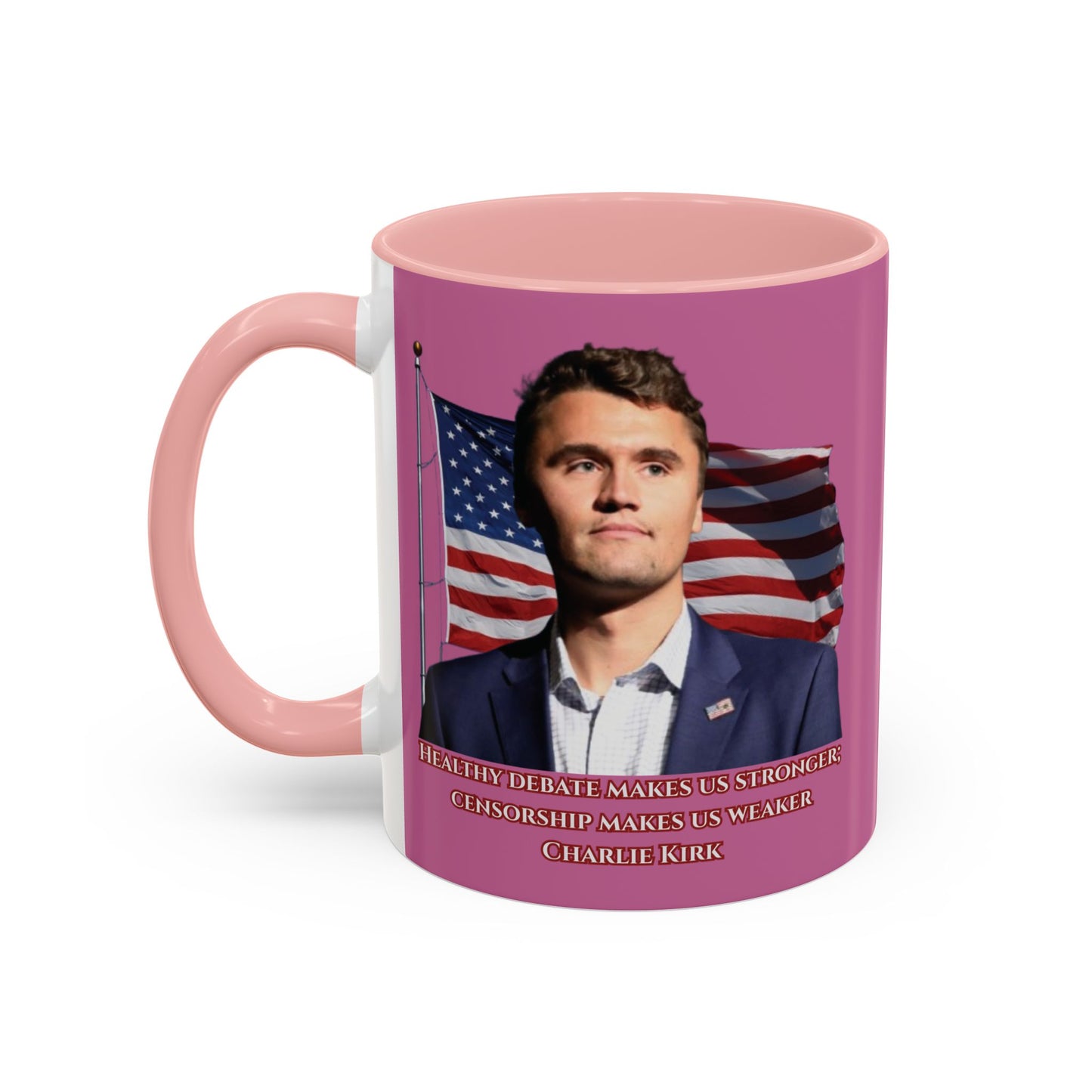 Charlie Kirk, Healthy Debate Pink Accent Mug by theGreenDragonTavern.shop