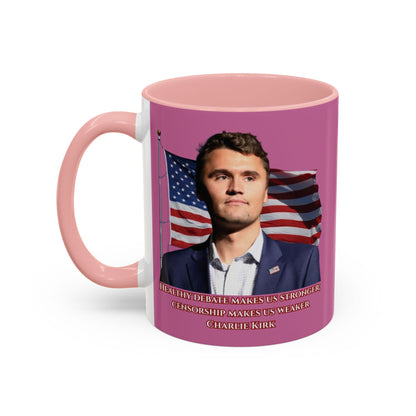 Charlie Kirk, Healthy Debate Pink Accent Mug by theGreenDragonTavern.shop