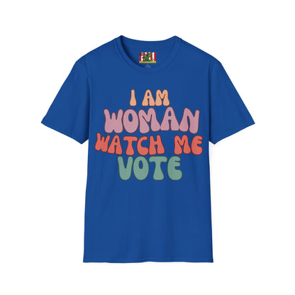 I Am Woman Watch Me Vote Dark colors Unisex T-Shirt by theGreenDragonTavern.shop