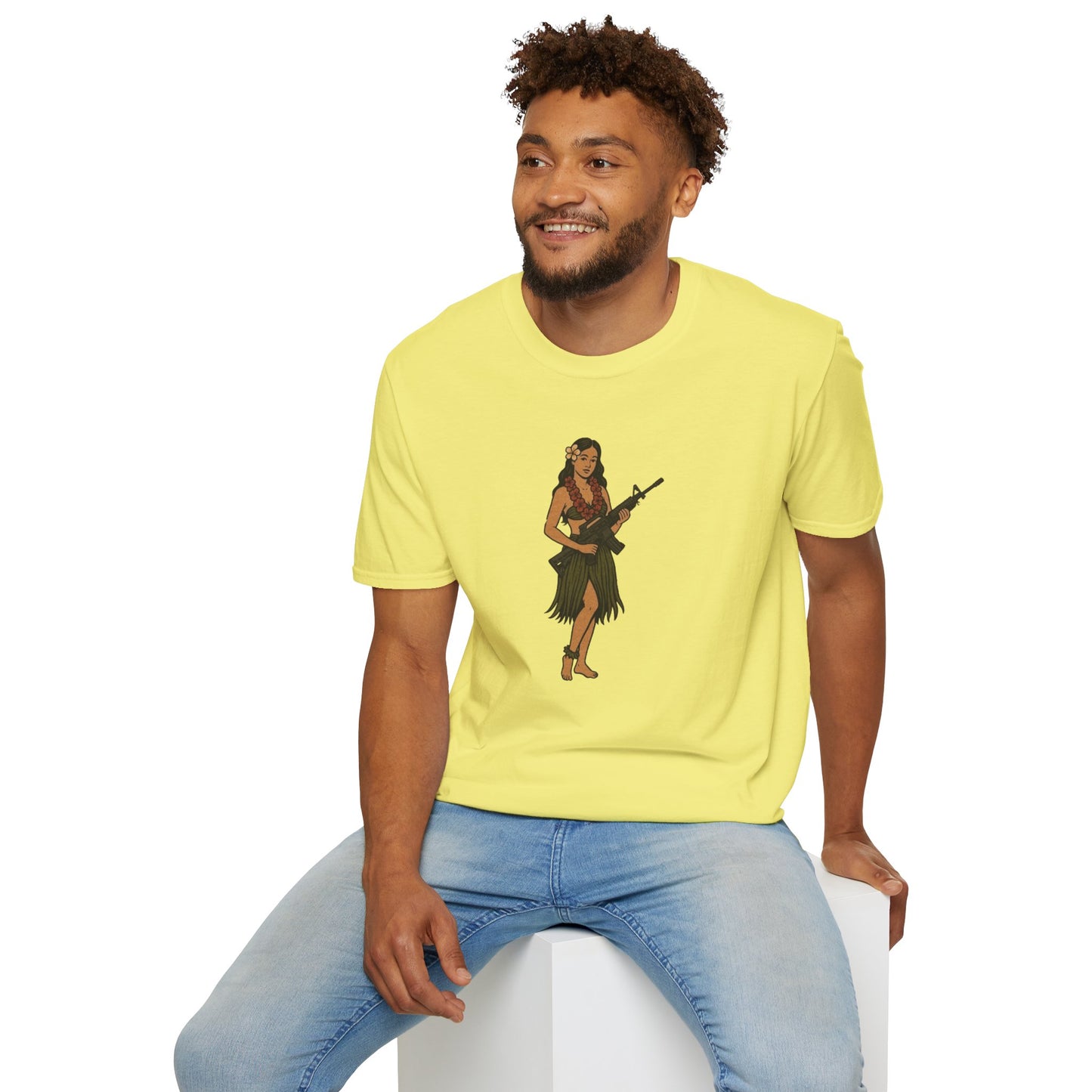 Hula Girl Packin' Heat Light colors Unisex T-Shirt by theGreenDragonTavern.shop