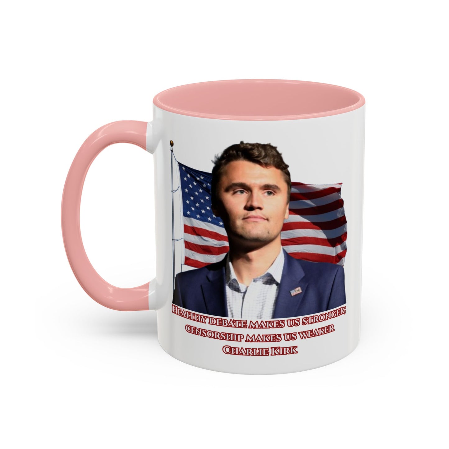 Charlie Kirk, Healthy Debate White Accent Mug by theGreenDragonTavern.shop