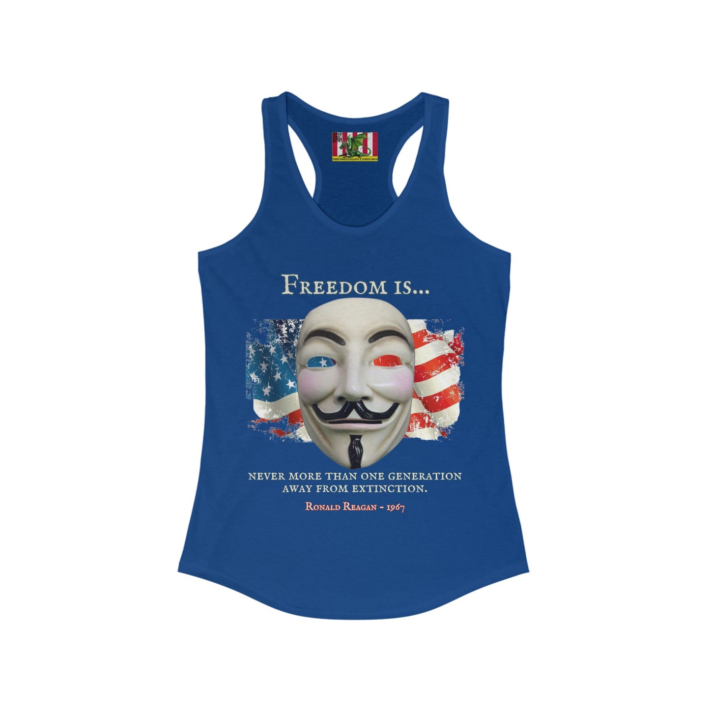 Ronald Reagan Freedom Vendetta Women's Racerback Tank Top by theGreenDragonTavern.shop