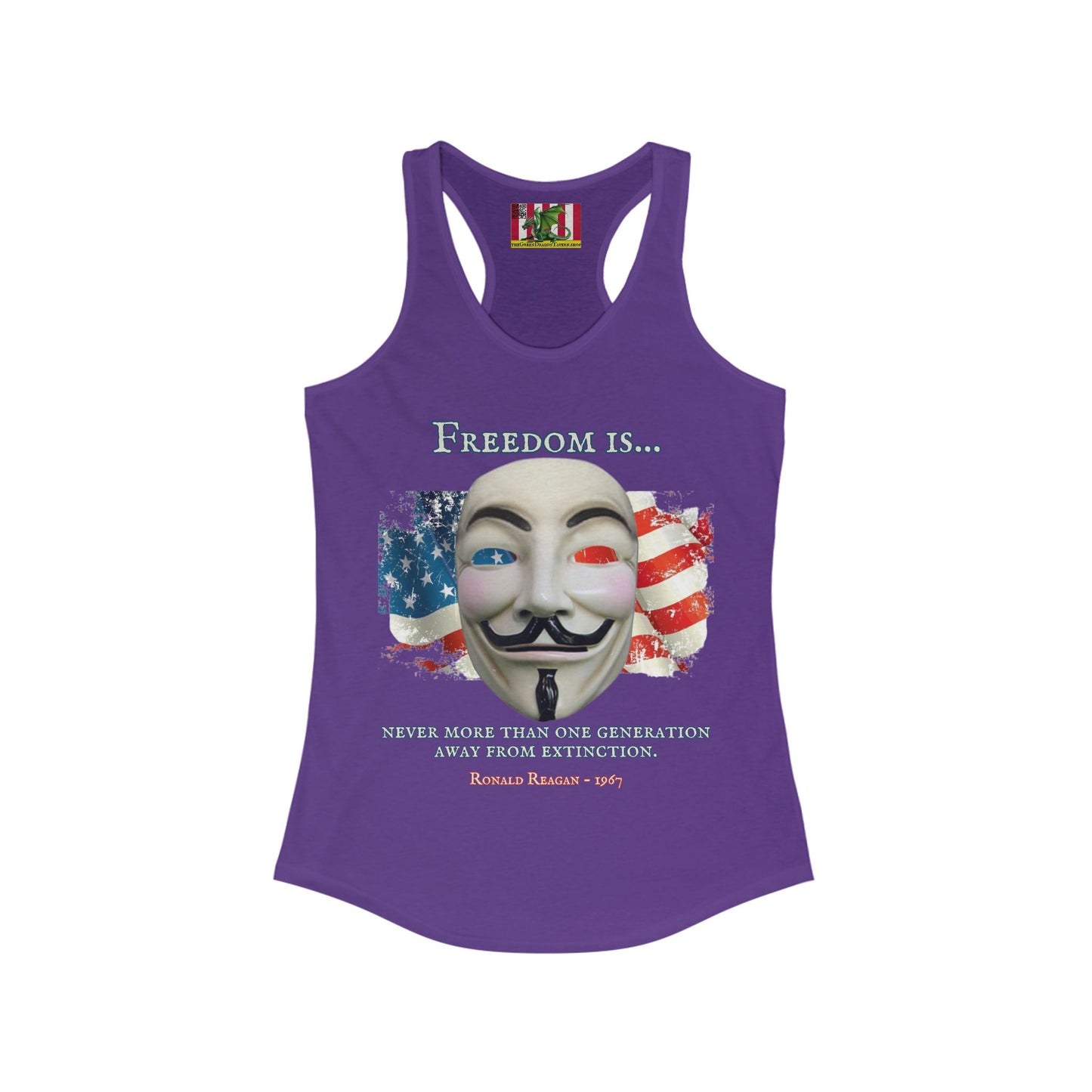 Ronald Reagan Freedom Vendetta Women's Racerback Tank Top by theGreenDragonTavern.shop