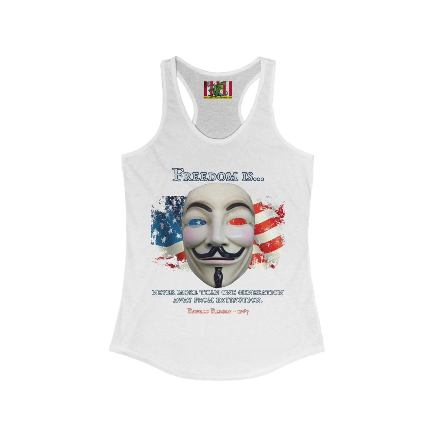 Ronald Reagan Freedom Vendetta Women's Racerback Tank Top by theGreenDragonTavern.shop