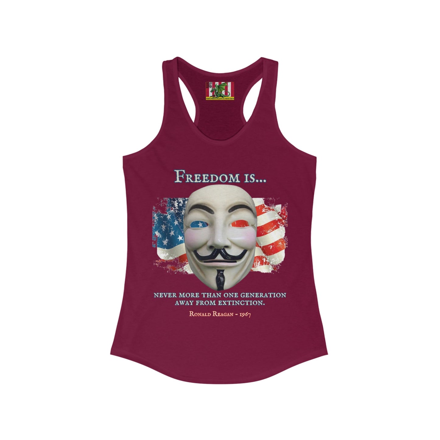 Ronald Reagan Freedom Vendetta Women's Racerback Tank Top by theGreenDragonTavern.shop