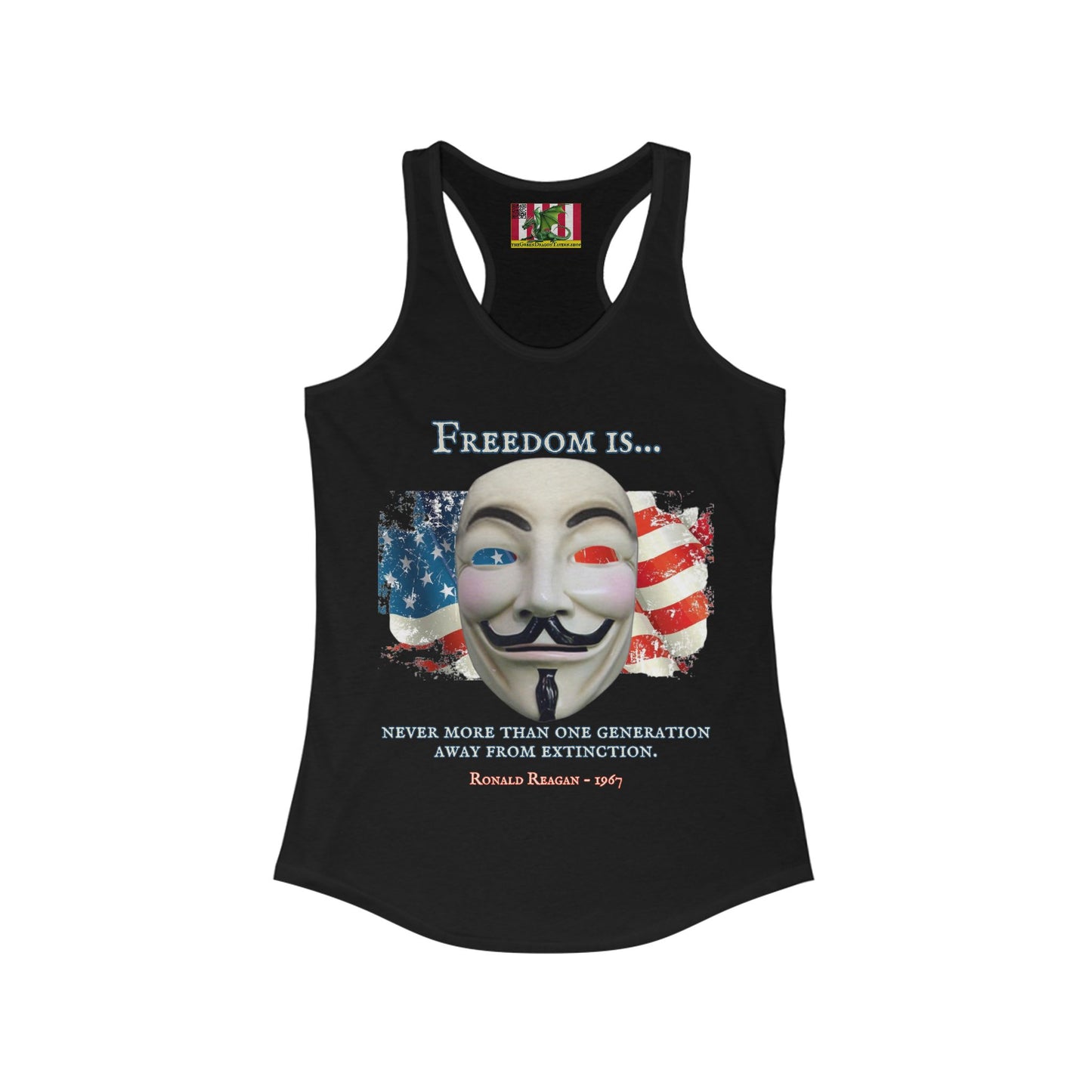 Ronald Reagan Freedom Vendetta Women's Racerback Tank Top by theGreenDragonTavern.shop