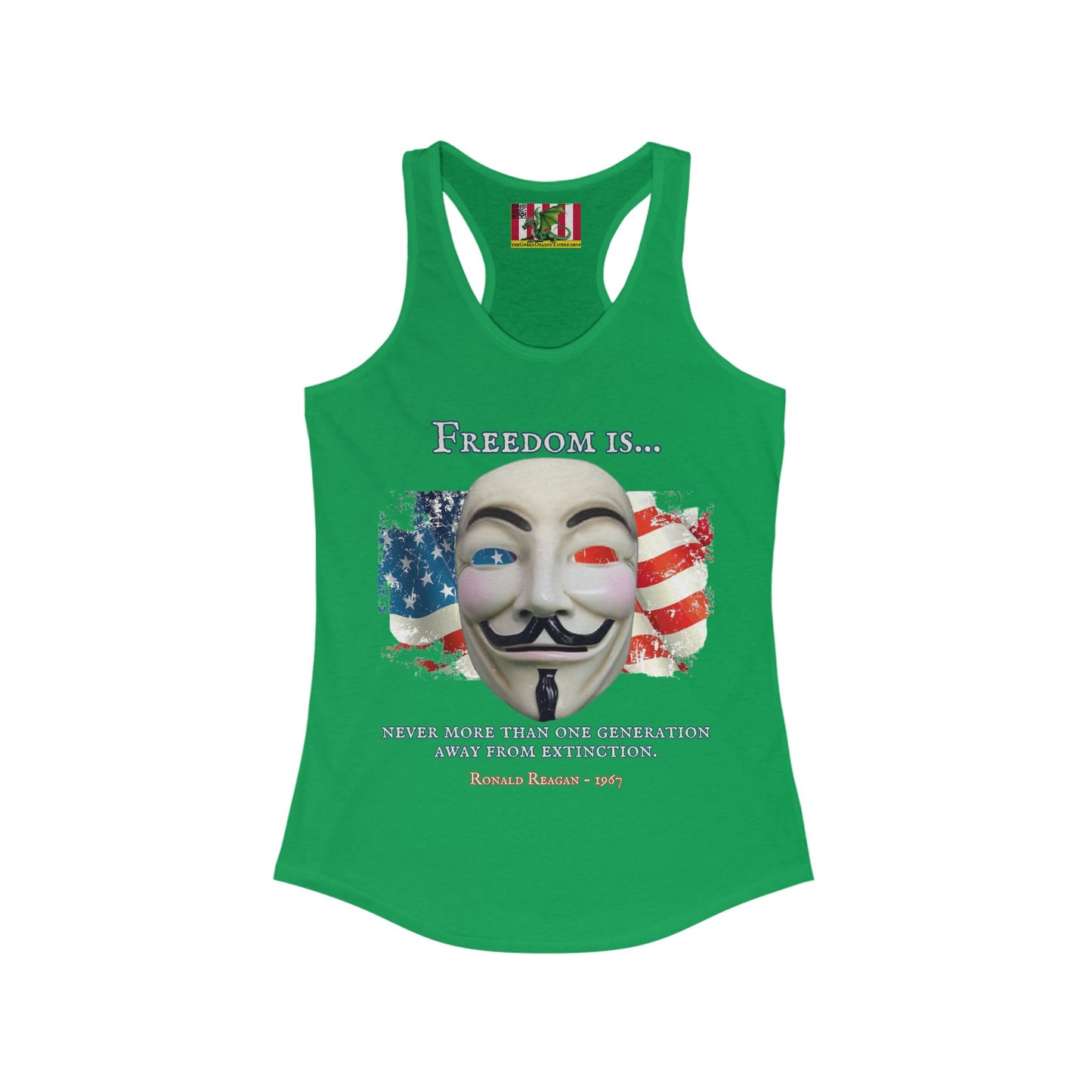 Ronald Reagan Freedom Vendetta Women's Racerback Tank Top by theGreenDragonTavern.shop