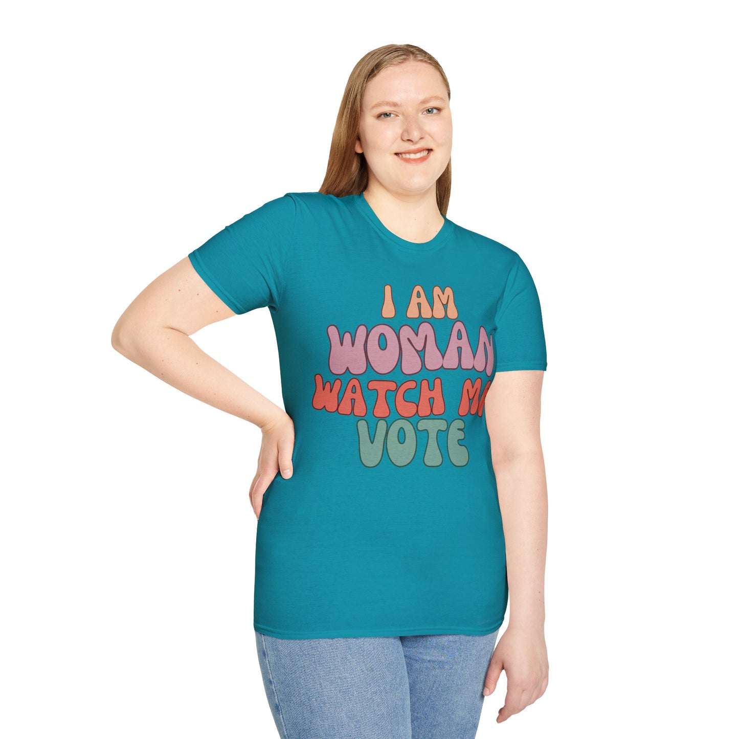 I Am Woman Watch Me Vote Dark colors Unisex T-Shirt by theGreenDragonTavern.shop