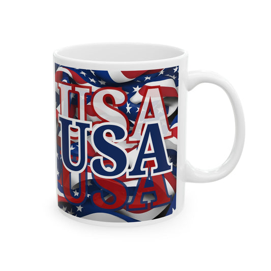 USA Blue font Center Patriot White Mug by theGreenDragonTavern.shop
