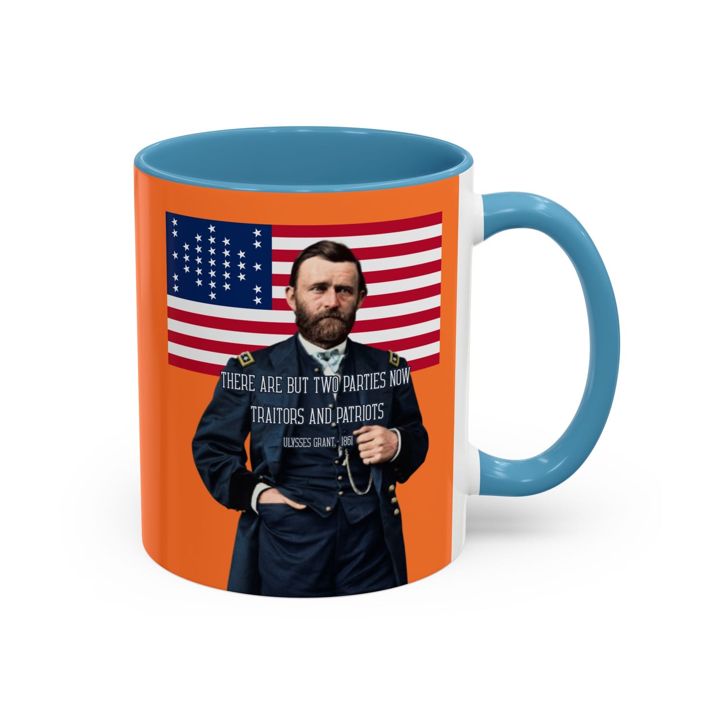 "Traitors and Patriots" Ulysses Grant Orange Accent Mug by theGreenDragonTavern.shop