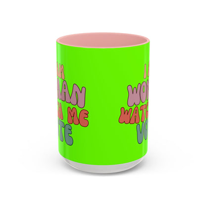 I Am Woman Watch Me Vote Light Green Accent Mug by theGreenDragonTavern.shop