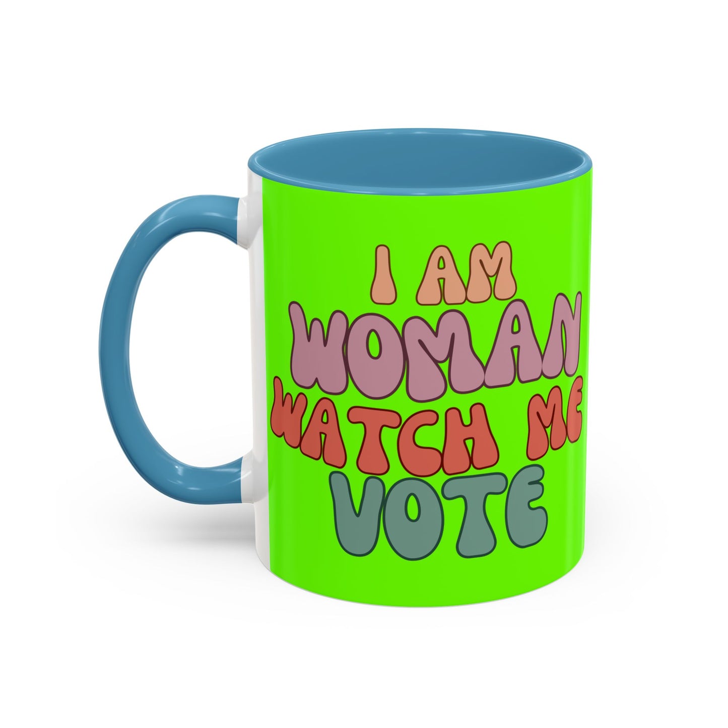 I Am Woman Watch Me Vote Light Green Accent Mug by theGreenDragonTavern.shop