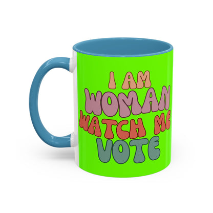 I Am Woman Watch Me Vote Light Green Accent Mug by theGreenDragonTavern.shop