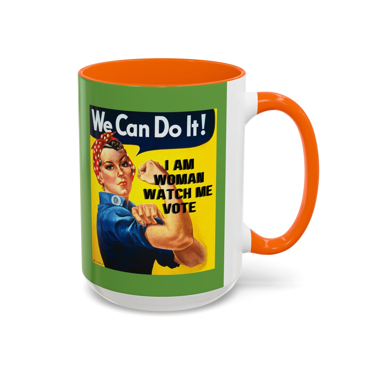 I Am Woman Watch Me Vote Rosie Green Accent Mug by theGreenDragonTavern.shop