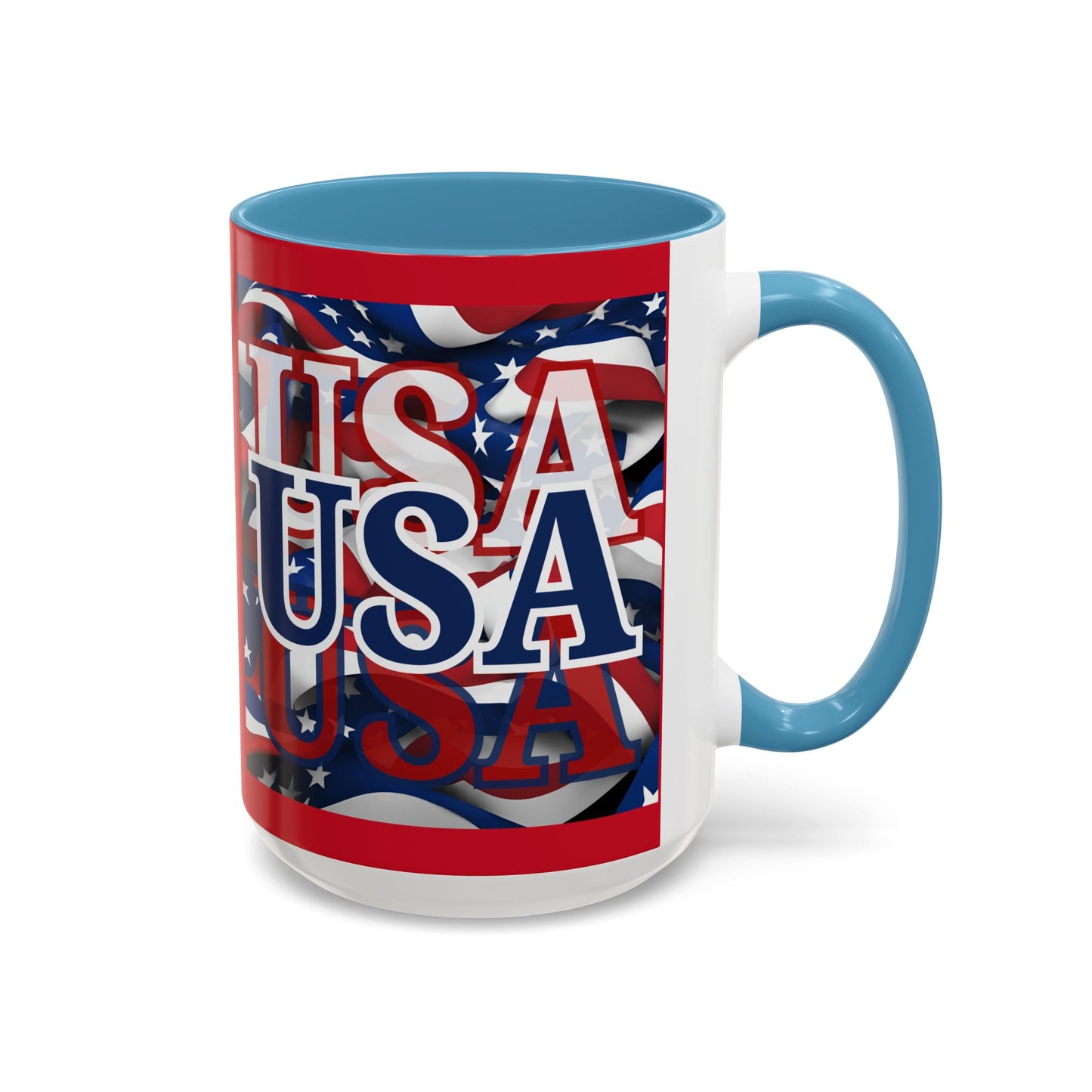 USA Blue font Center Patriot Red Accent Mug by theGreenDragonTavern.shop
