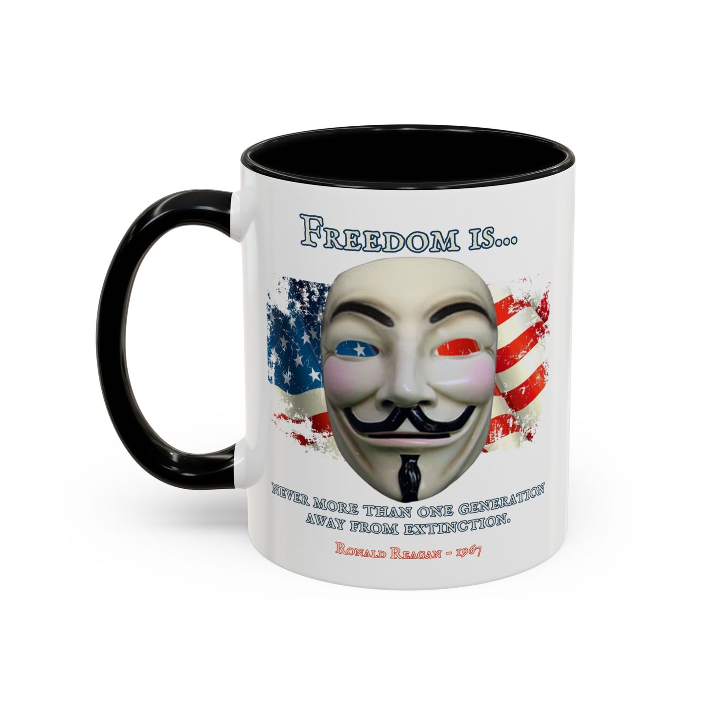 Ronald Reagan Freedom Vendetta White Accent Mug by theGreenDragonTavern.shop