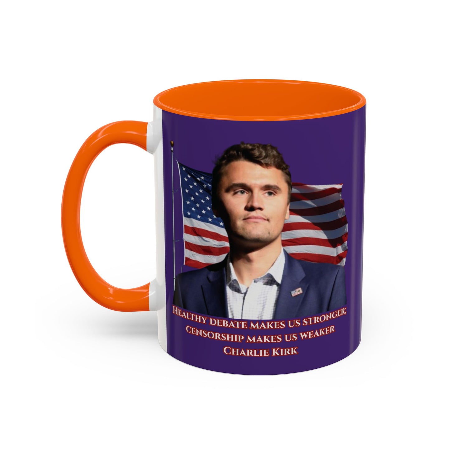 Charlie Kirk, Healthy Debate Purple Accent Mug by theGreenDragonTavern.shop