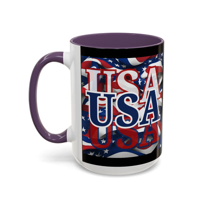 USA Blue font Center Patriot Black Accent Mug by theGreenDragonTavern.shop