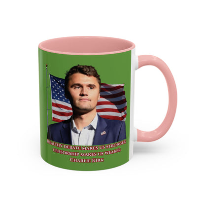 Charlie Kirk, Healthy Debate Green Accent Mug by theGreenDragonTavern.shop