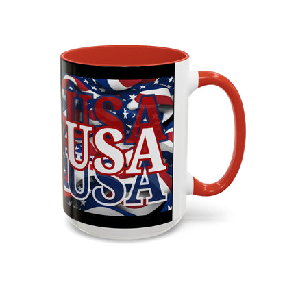 USA White font Center Patriot Black Accent Mug by theGreenDragonTavern.shop