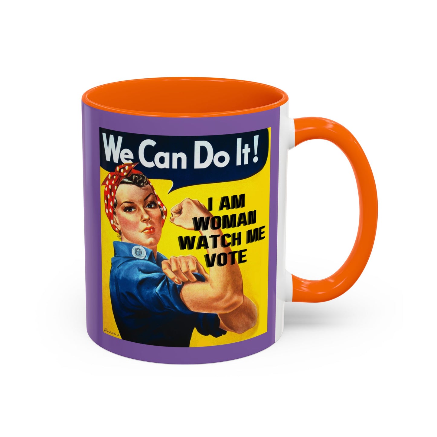 I Am Woman Watch Me Vote Rosie Light Purple Accent Mug by theGreenDragonTavern.shop