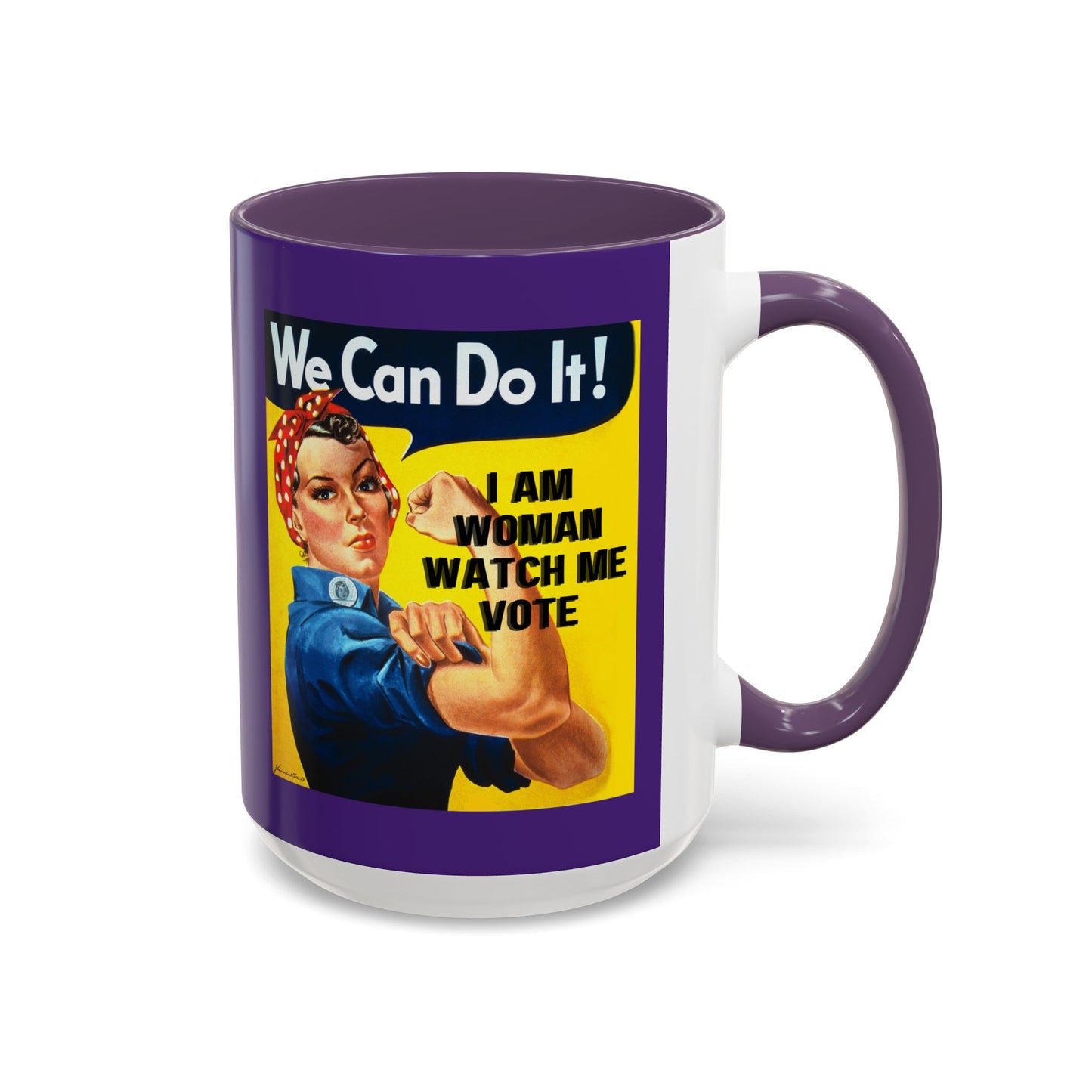 I Am Woman Watch Me Vote Rosie Dark Purple Accent Mug by theGreenDragonTavern.shop