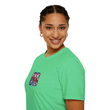 2-sided, RED White and Blue USA Patriot Dark colors Unisex T-Shirt by theGreenDragonTavern.shop