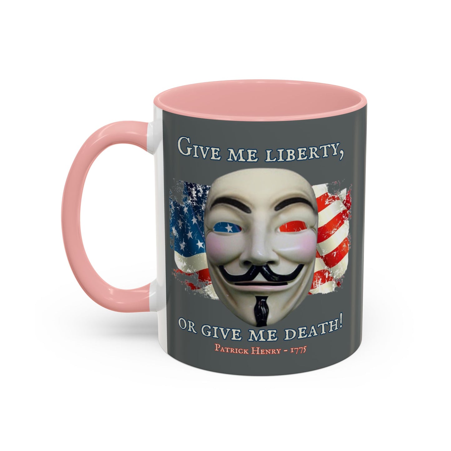 Vendetta, "Give me liberty, or give me death!" Grey Accent Mug by theGreenDragonTavern.shop