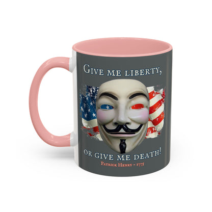 Vendetta, "Give me liberty, or give me death!" Grey Accent Mug by theGreenDragonTavern.shop