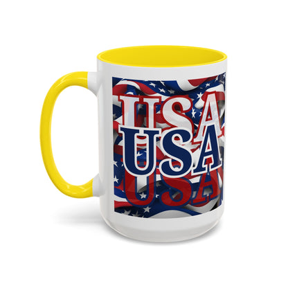 USA Blue font Center Patriot White Accent Mug by theGreenDragonTavern.shop