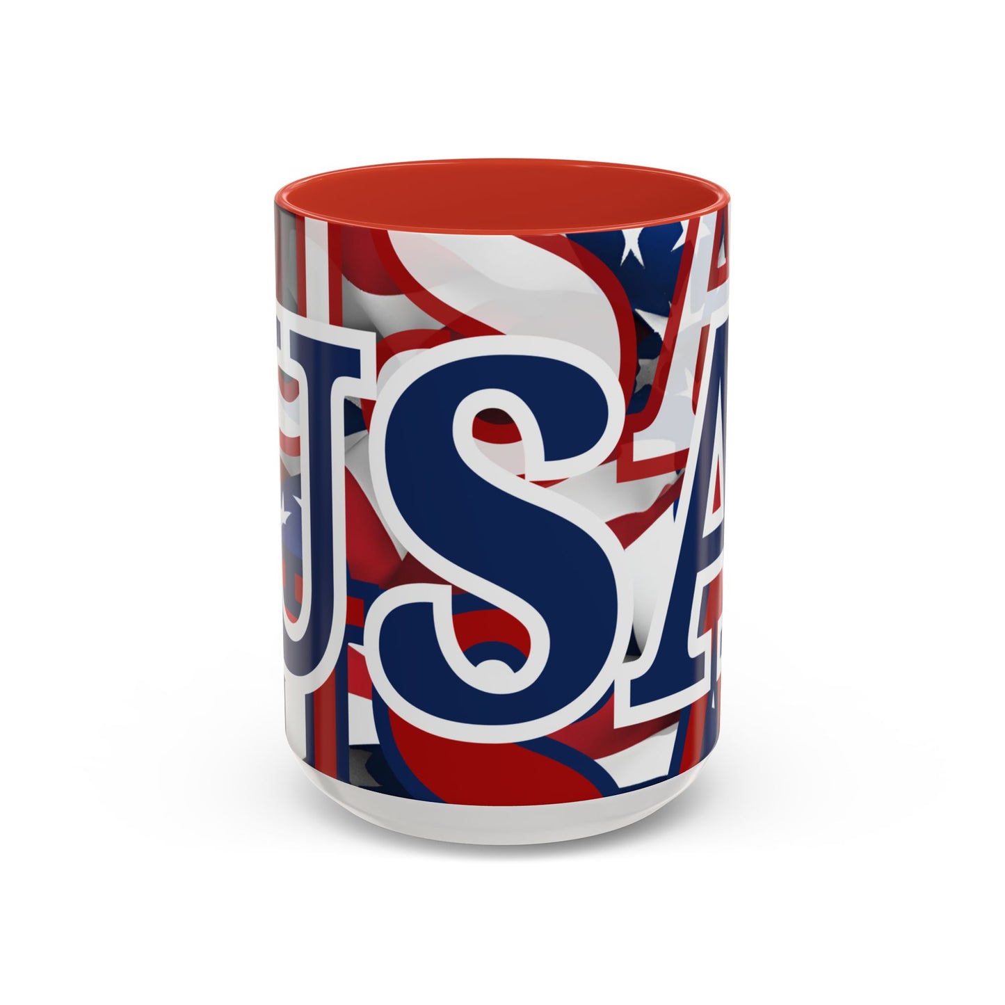 USA! USA! USA Blue font Patriot Blue Accent Mug by theGreenDragonTavern.shop
