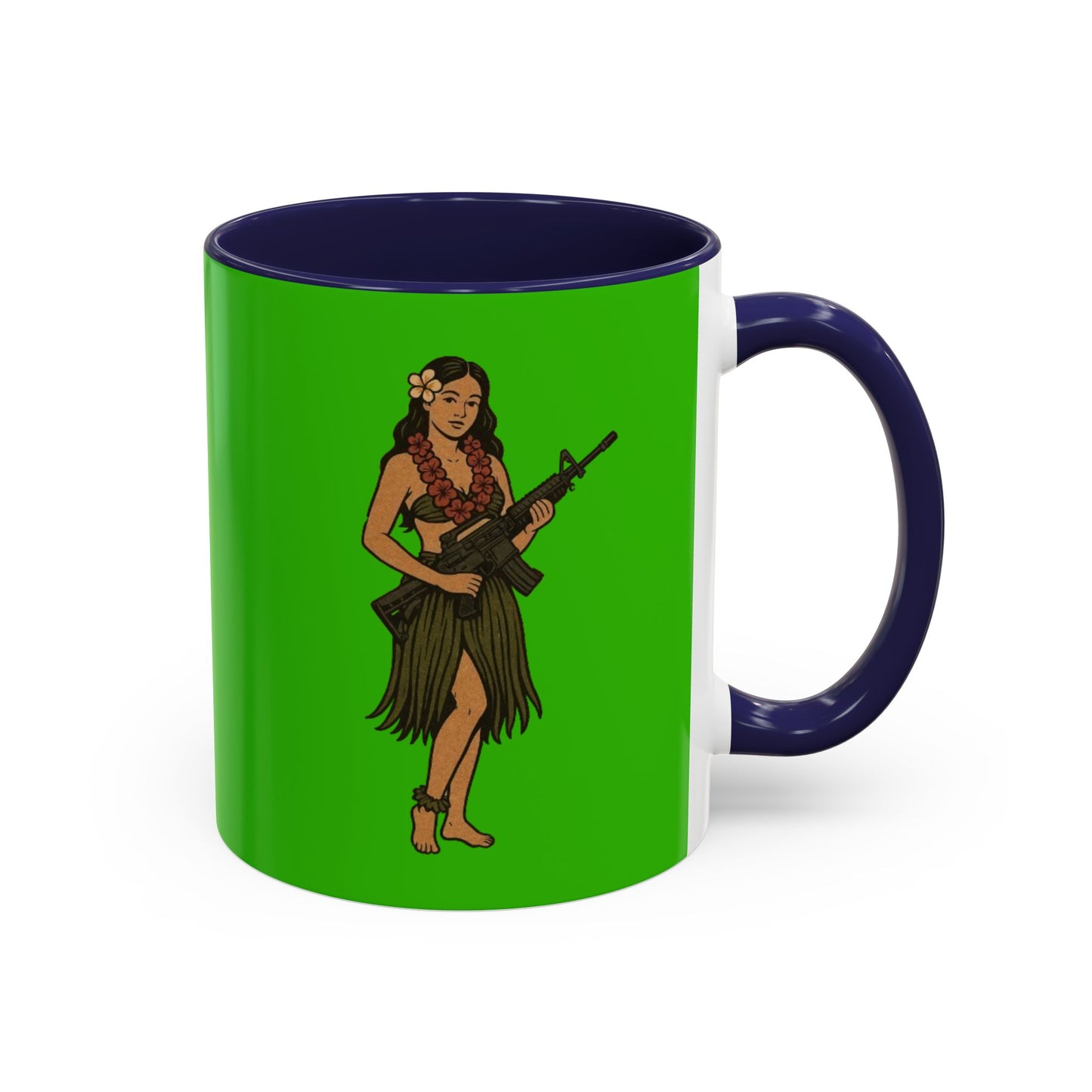 Hula Girl Packin' Heat Light Green Accent Mug by theGreenDragonTavern.shop
