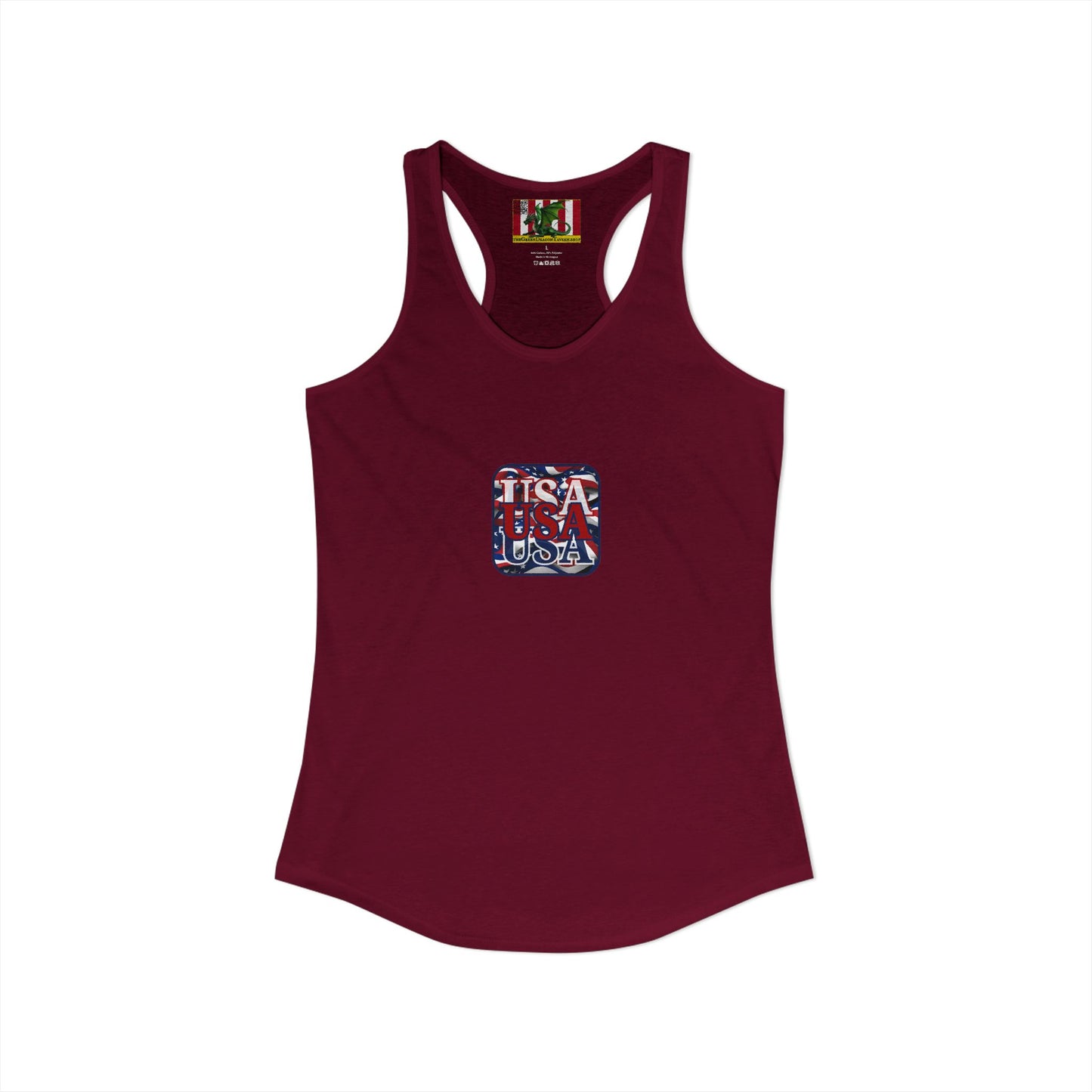 2-sided, RED White and Blue USA Patriot Women's Racerback Tank Top by theGreenDragonTavern.shop