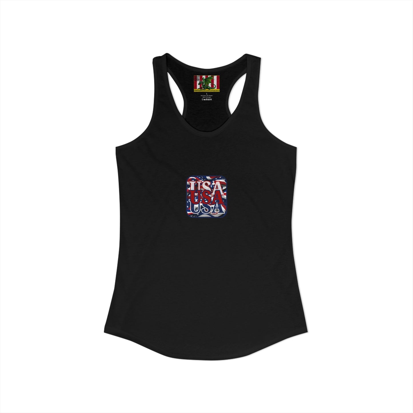 2-sided, RED White and Blue USA Patriot Women's Racerback Tank Top by theGreenDragonTavern.shop