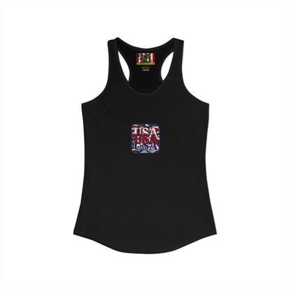 2-sided, RED White and Blue USA Patriot Women's Racerback Tank Top by theGreenDragonTavern.shop