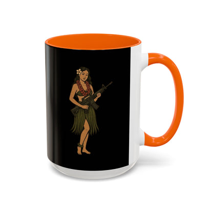 Hula Girl Packin' Heat Black Accent Mug by theGreenDragonTavern.shop