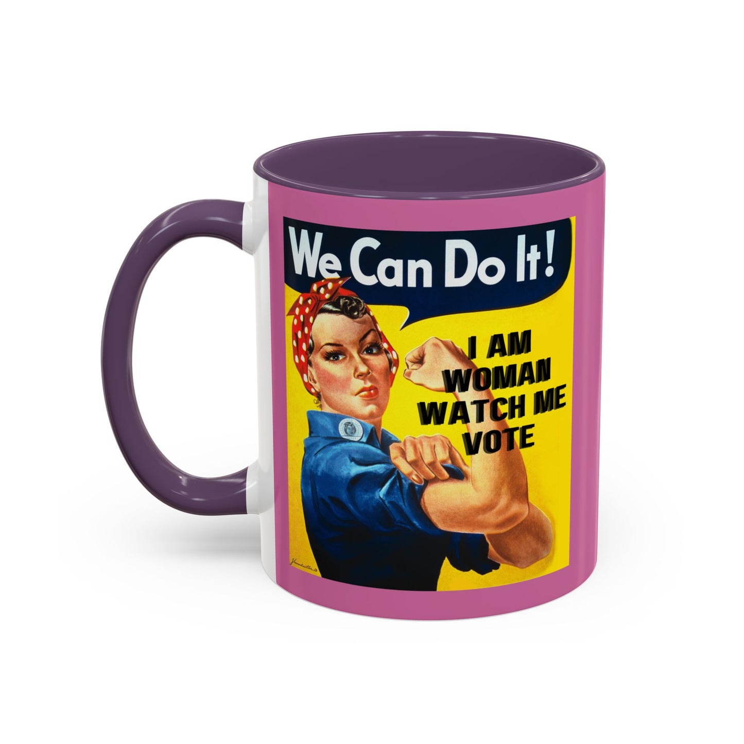 I Am Woman Watch Me Vote Rosie Pink Accent Mug by theGreenDragonTavern.shop