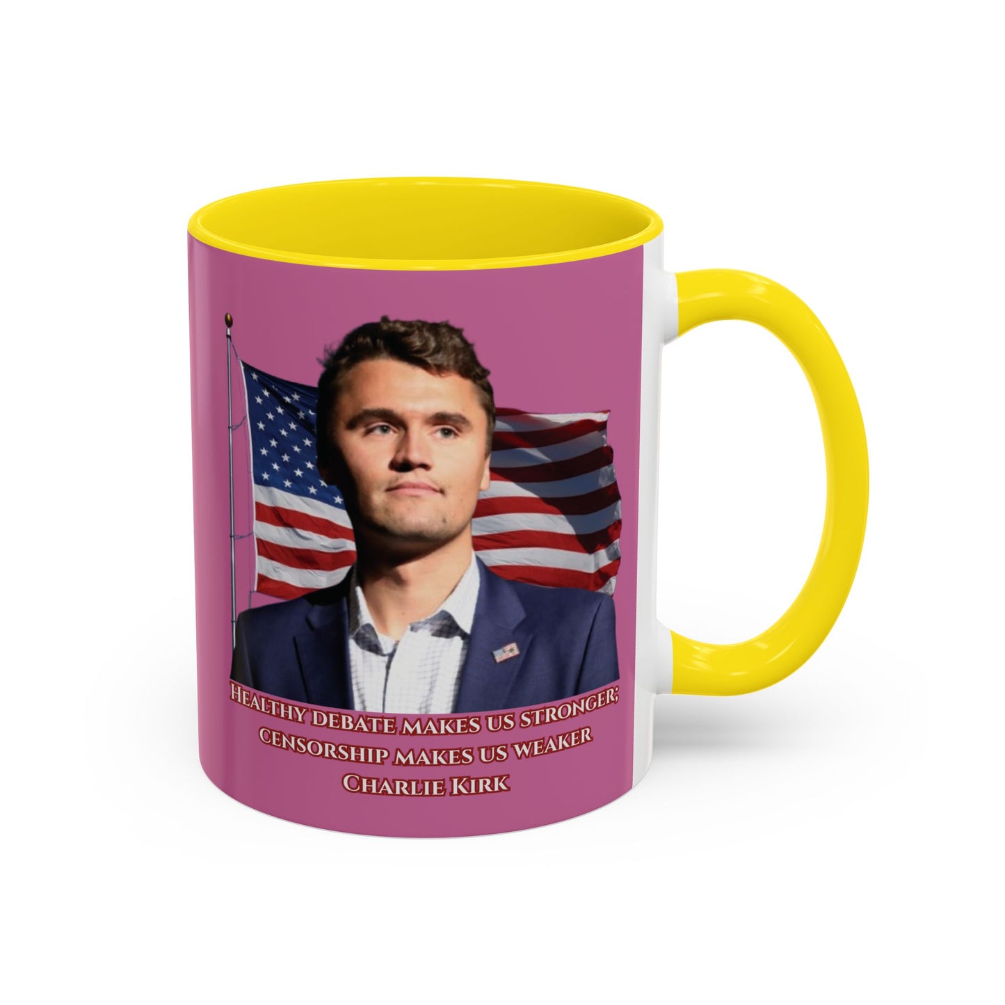 Charlie Kirk, Healthy Debate Pink Accent Mug by theGreenDragonTavern.shop