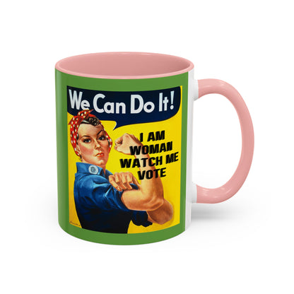 I Am Woman Watch Me Vote Rosie Green Accent Mug by theGreenDragonTavern.shop