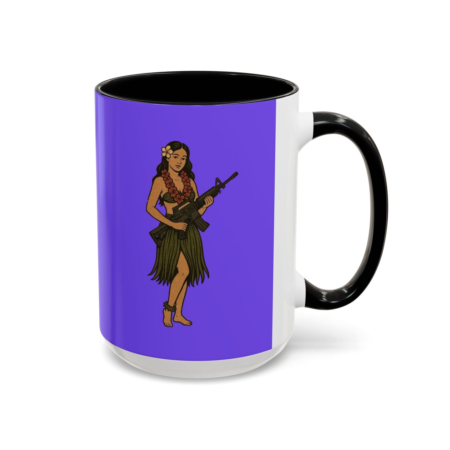 Hula Girl Packin' Heat Light Purple Accent Mug by theGreenDragonTavern.shop