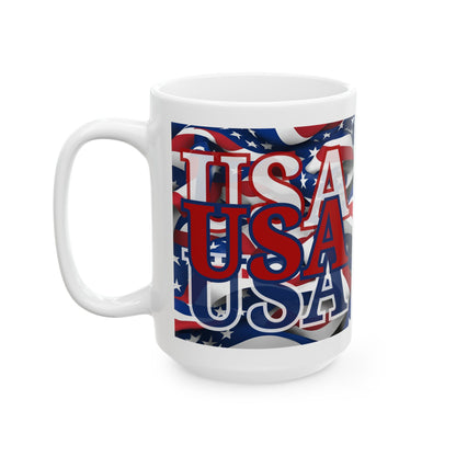 USA Red font Center Patriot White Mug by theGreenDragonTavern.shop