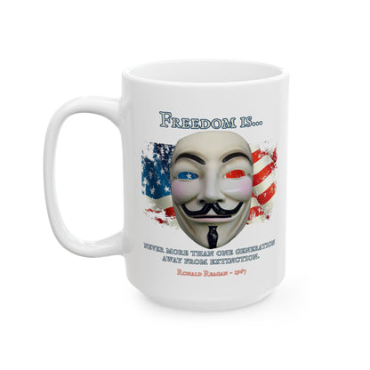 Ronald Reagan Freedom Vendetta White Mug by theGreenDragonTavern.shop