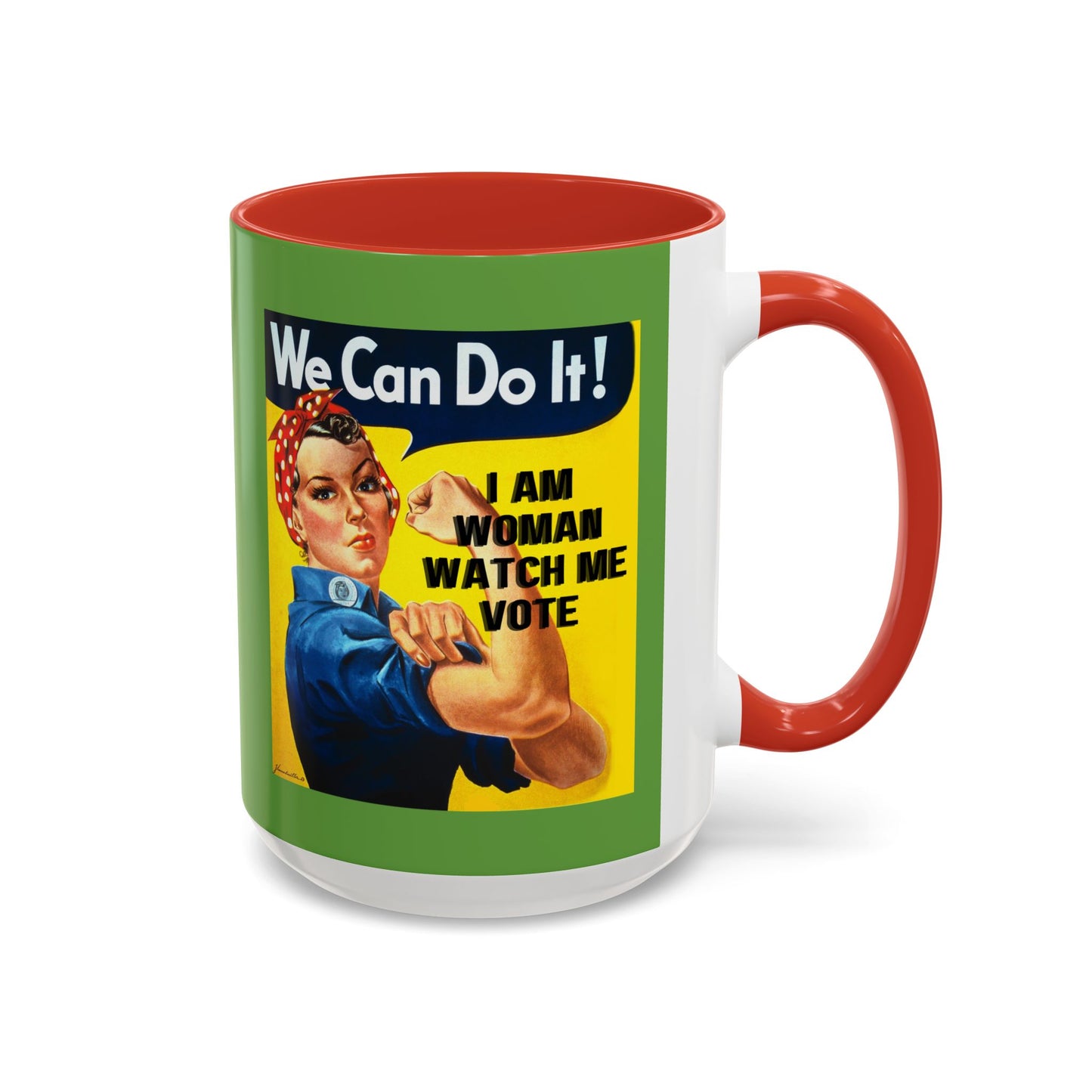 I Am Woman Watch Me Vote Rosie Green Accent Mug by theGreenDragonTavern.shop