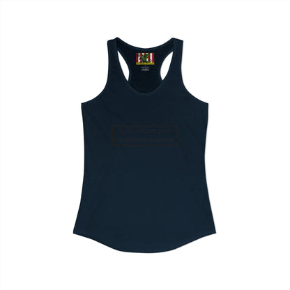don't assume your freedoms are assured Black font Women's Racerback Tank Top by theGreenDragonTavern.shop